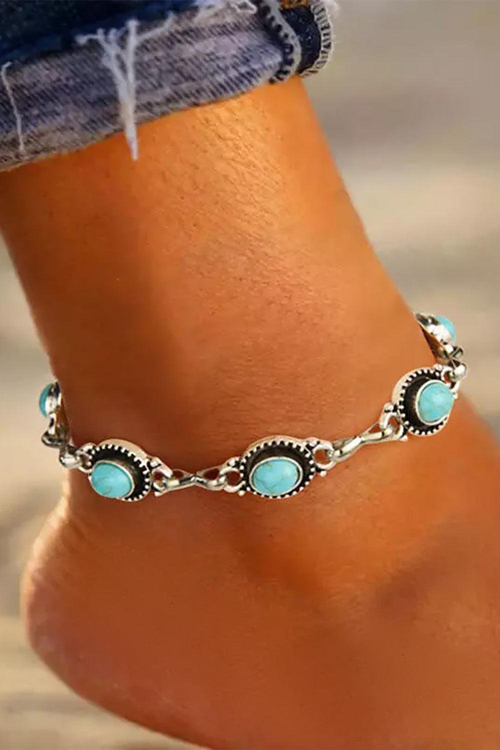 Women's Silver Bohemian Turquoise Casual Anklet - Silver ONE SIZE - Accessories & Jewelry