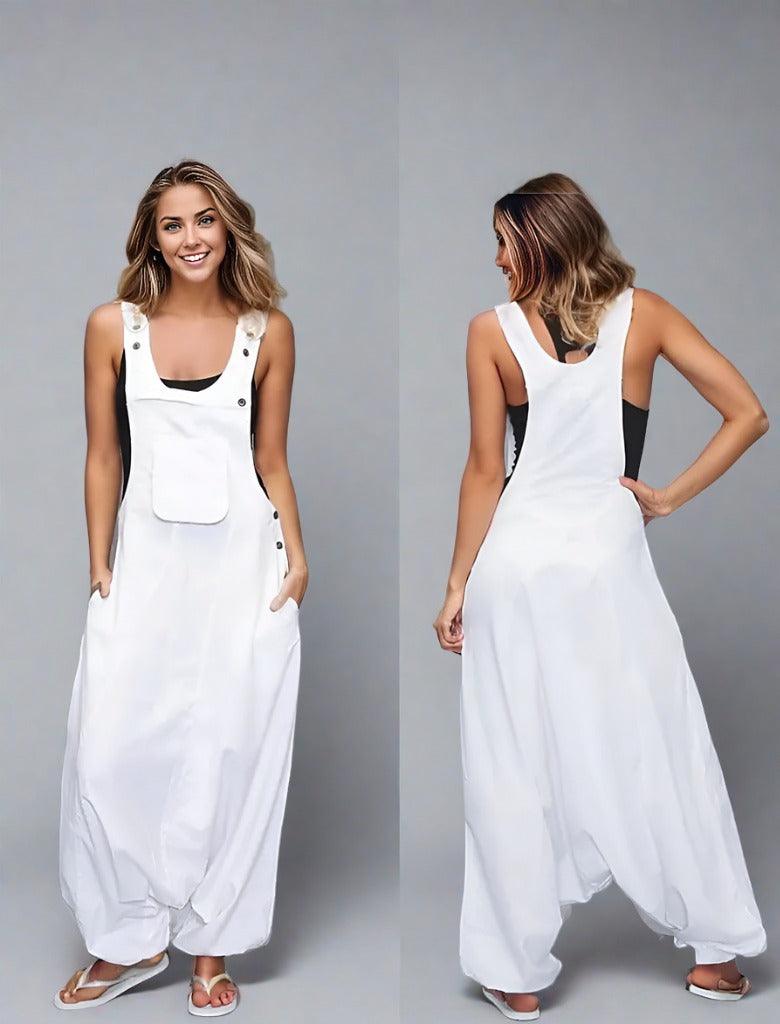 Women Summer Loose Thin Jumpsuits Harem Pants Wide Leg Pants Sleeveless Pockets Bib Jumpsuit Siamese Trousers Large Size S-5XL - - women's bottom