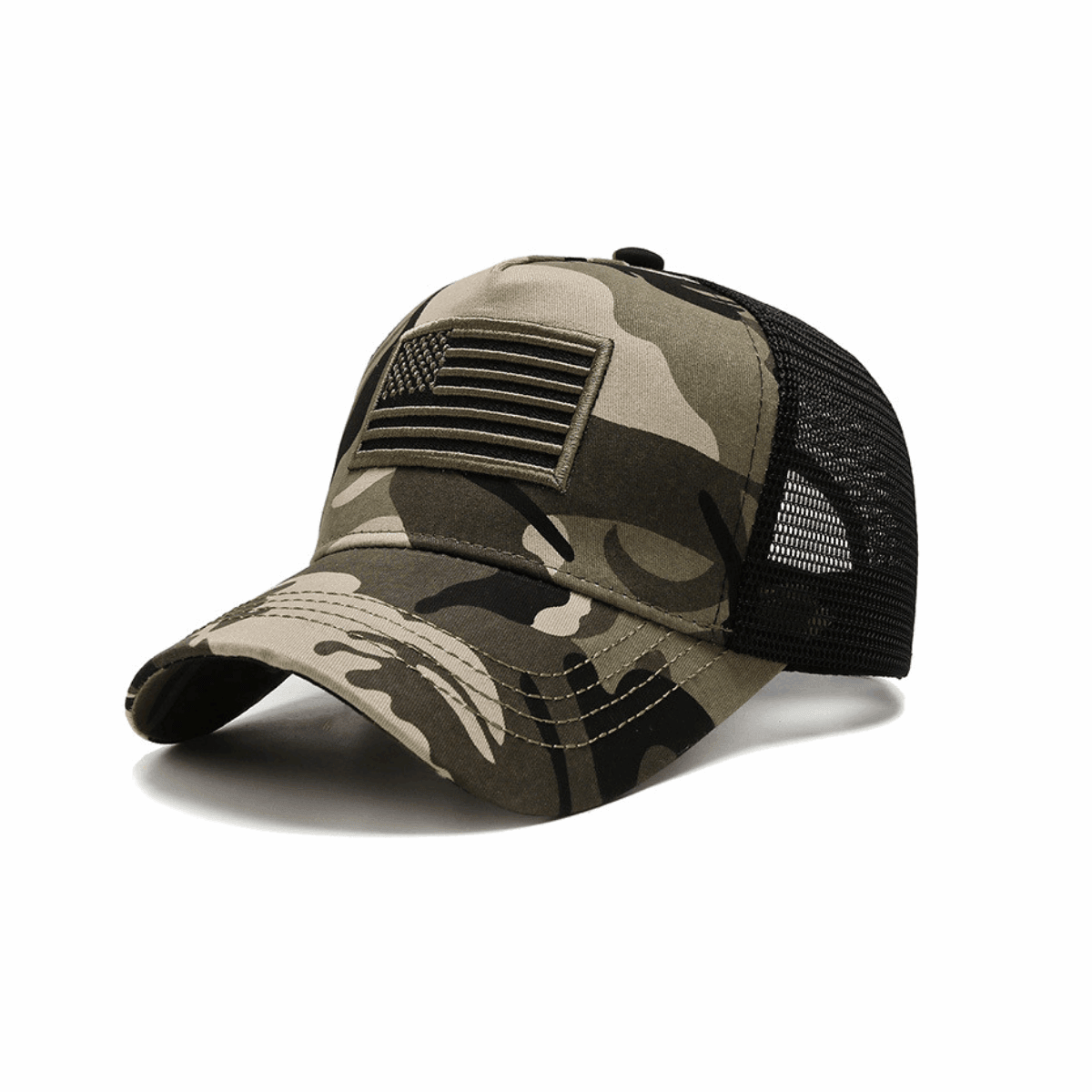 American Flag Trucker Hat With Adjustable Strap - Camo-Green Flag - Men's Fashion - Men's Accessories - Men's Hats - Men's Military Hats