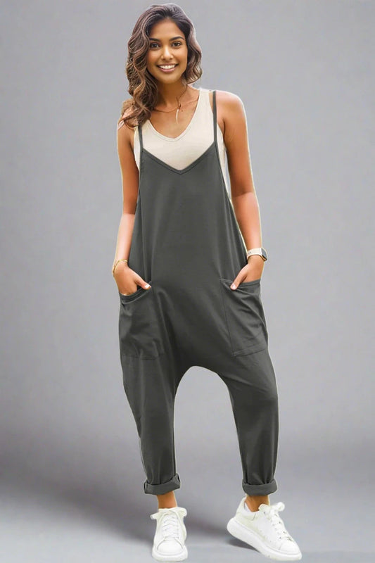 Double Take Full Size Sleeveless V-Neck Pocketed Jumpsuit ! - Fit4Goals.com