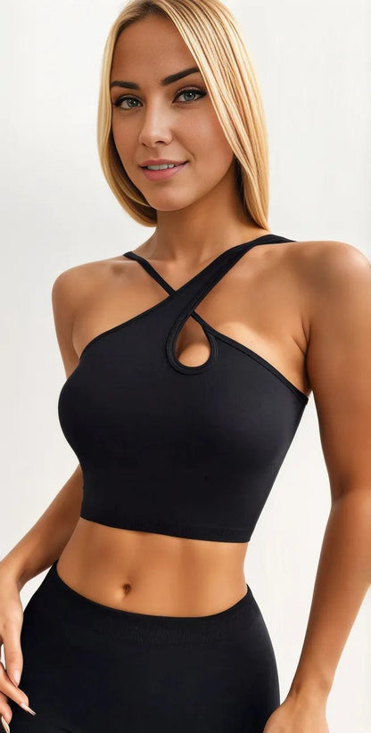 Crisscross Cutout Crop Active Tank - Stylish & Functional - Black - Activewear