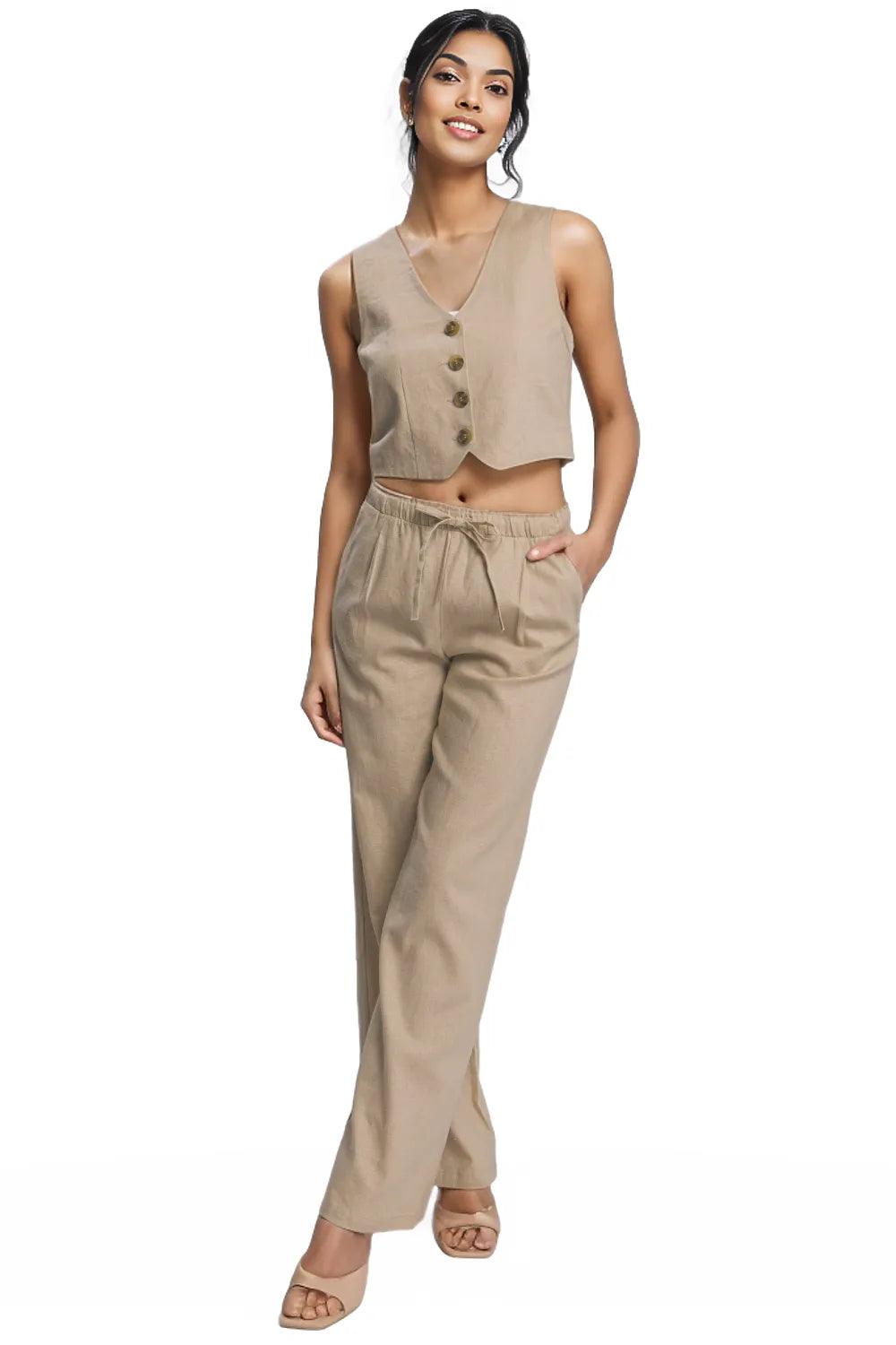 LOVE TREE Drawstring Wide Leg Pants with Pockets ! - KHAKI - Women's Fashion - Women's Clothing - Bottoms - Leggings