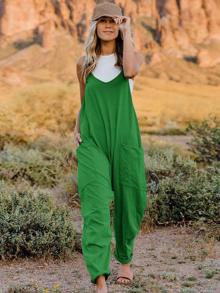 Double Take Full Size Sleeveless V-Neck Pocketed Jumpsuit ! - Mid Green - Women's Fashion - Women's Clothing - Bottoms - Leggings