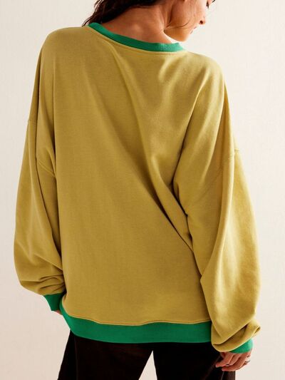 Mandy Contrast Trim Round Neck Long Sleeve Sweatshirt - -