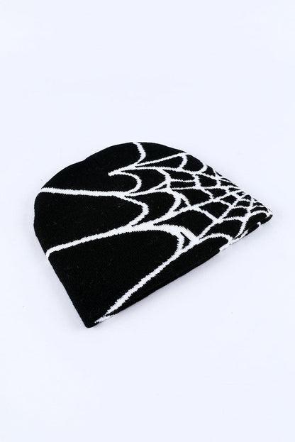 Women's Black Halloween Cobweb Pattern Woolen Hat - - Hats