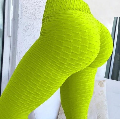 Booty Lifting Anti Cellulite Scrunch Leggings Without Pocket - Fluorescent green - leggins