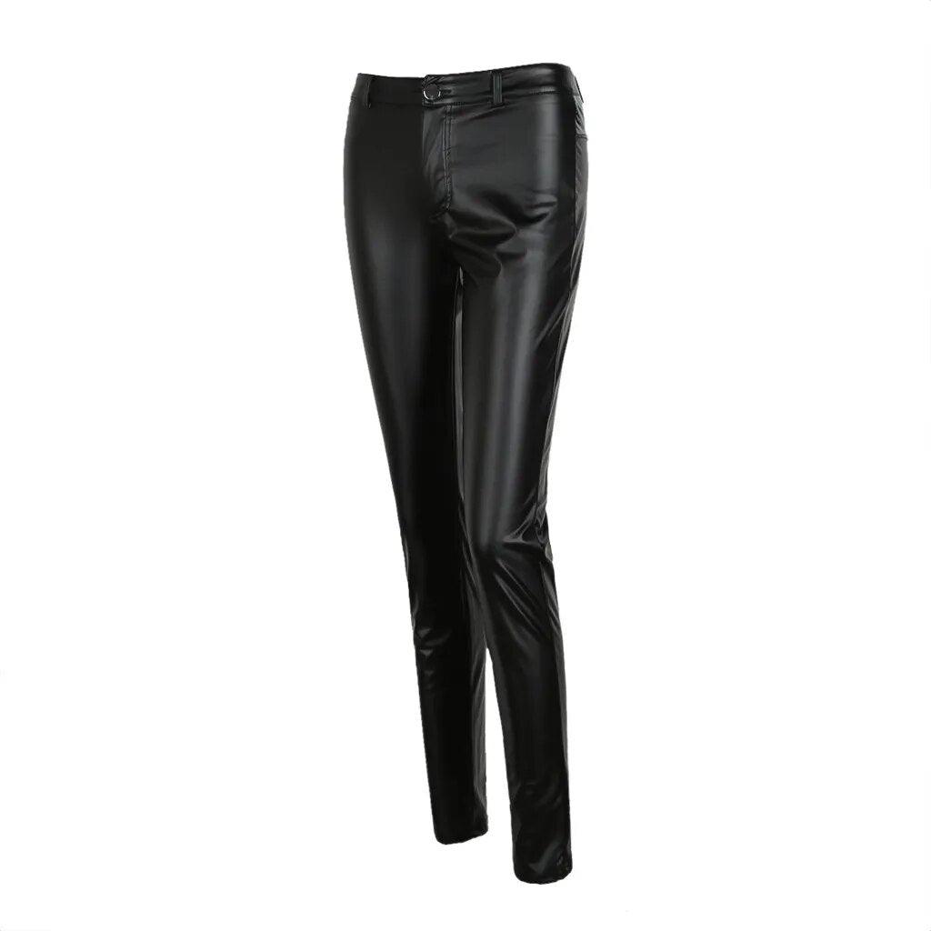 Stretch Push Up Leggings Women Solid Black Slim Leather Pants Casual Stretch Pencil Trousers Thick Pants Sexy Leggings Women - - LEGGINGS