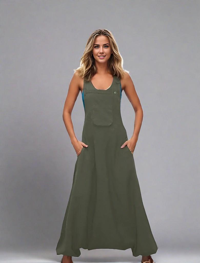 Women Summer Loose Thin Jumpsuits Harem Pants Wide Leg Pants Sleeveless Pockets Bib Jumpsuit Siamese Trousers Large Size S-5XL - army green - women's bottom