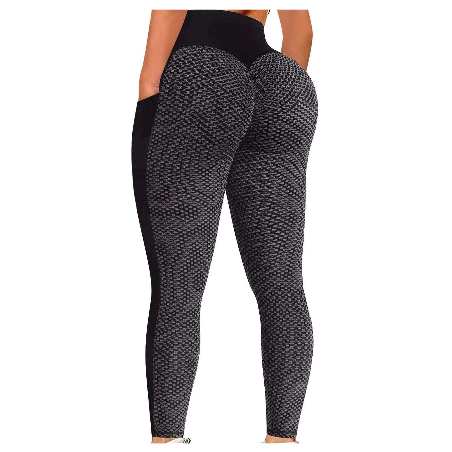 Anti Cellulite Pocket Leggings Women Push Up Honeycomb Butt Lift Booty Tights Sexy Workout Fitness Yoga High Waist Ruched Pants - - LEGGINGS