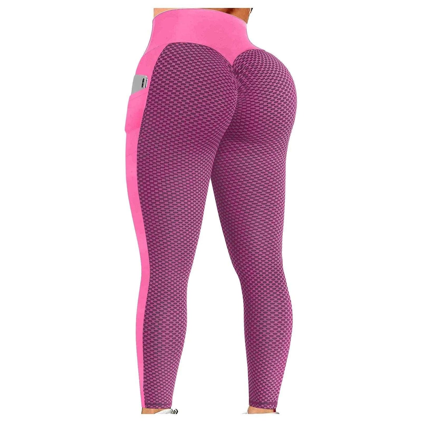 Anti Cellulite Pocket Leggings Women Push Up Honeycomb Butt Lift Booty Tights Sexy Workout Fitness Yoga High Waist Ruched Pants - a-Pink - LEGGINGS