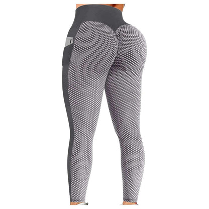 Anti Cellulite Pocket Leggings Women Push Up Honeycomb Butt Lift Booty Tights Sexy Workout Fitness Yoga High Waist Ruched Pants - a-Grey - LEGGINGS