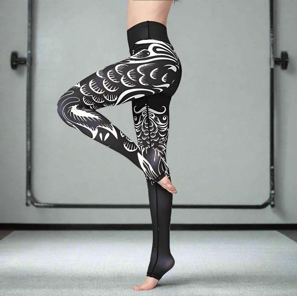 Fit4Goals™ High Waist Yoga Pants - Floral Push Up Leggings for Running - Black Totem - Leggings