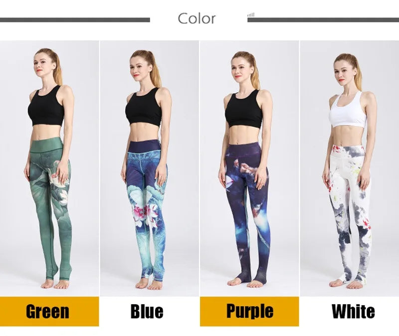 Fit4Goals™ Women's High Waist Tummy Control Yoga Pants - Floral Push Up Sports Leggings for Running & Workout