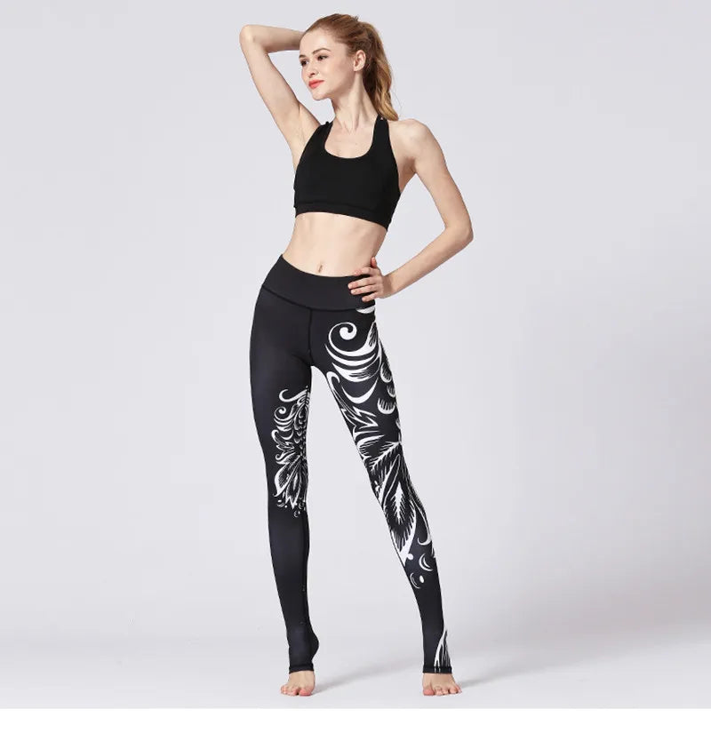 Fit4Goals™ Women's High Waist Tummy Control Yoga Pants - Floral Push Up Sports Leggings for Running & Workout