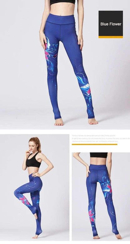 Fit4Goals™ High Waist Yoga Pants - Floral Push Up Leggings for Running - - Leggings