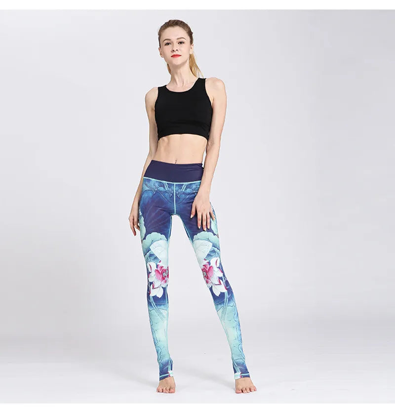 Fit4Goals™ Women's High Waist Tummy Control Yoga Pants - Floral Push Up Sports Leggings for Running & Workout