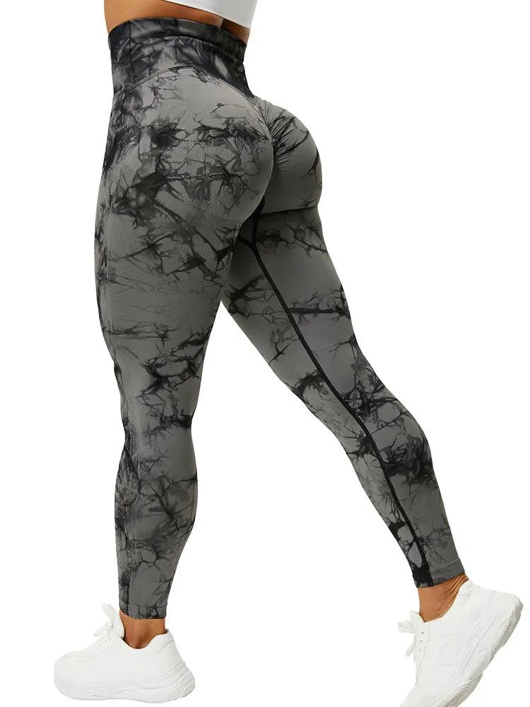 Tie Dye Bliss High Waist Leggings - Athletic and Seamless Gym Style - Black Grey - LEGGINGS