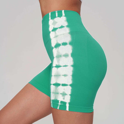 Seamless Tie Dye Sport Shorts For Women Summer Elastic Scrunch High Waist Push Up Tummy Control Gym Fitness Workout Yoga Shorts - SBB-Persian Green - LEGGINGS