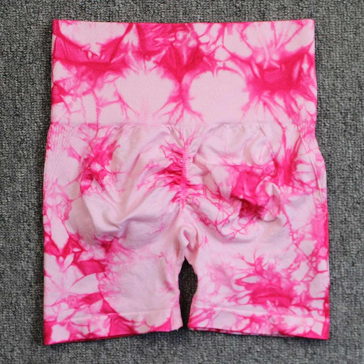 Seamless Tie Dye Sport Shorts For Women Summer Elastic Scrunch High Waist Push Up Tummy Control Gym Fitness Workout Yoga Shorts - ZR-Rose Pink - LEGGINGS