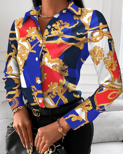 Women’s Long Sleeve Printed Elegant Shirt – Office & Autumn Fashion - 14 - Women's Clothing > Blouses & Shirts