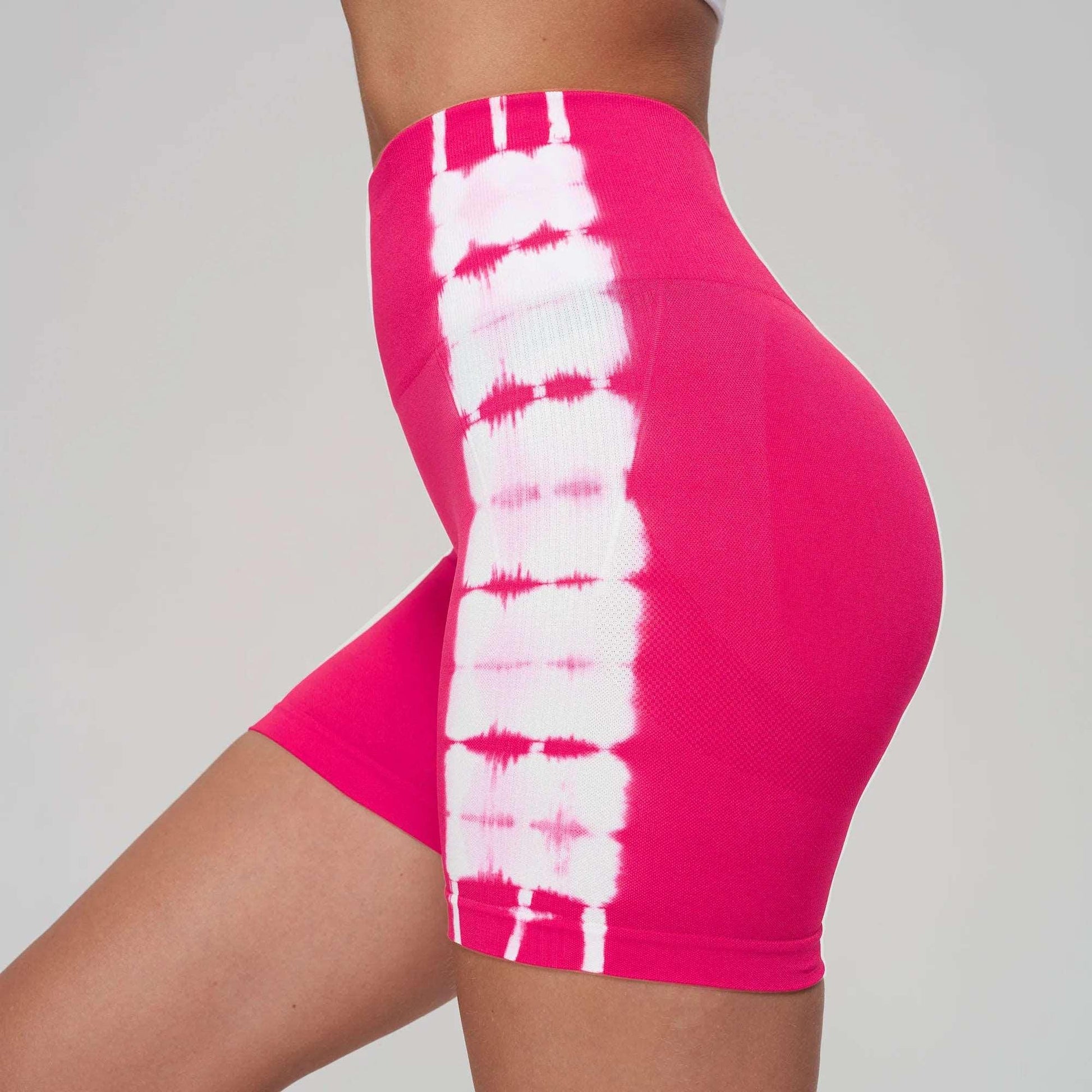 Seamless Tie Dye Sport Shorts For Women Summer Elastic Scrunch High Waist Push Up Tummy Control Gym Fitness Workout Yoga Shorts - SBB-Bright Pink - LEGGINGS