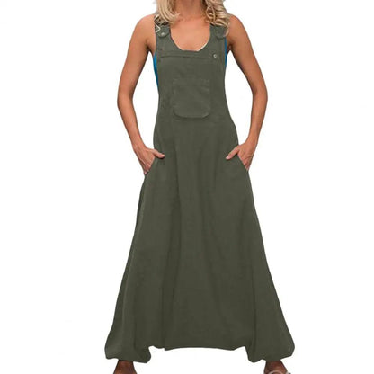 Women Summer Loose Thin Jumpsuits Harem Pants Wide Leg Pants Sleeveless Pockets Bib Jumpsuit Siamese Trousers Large Size S-5XL - - women's bottom