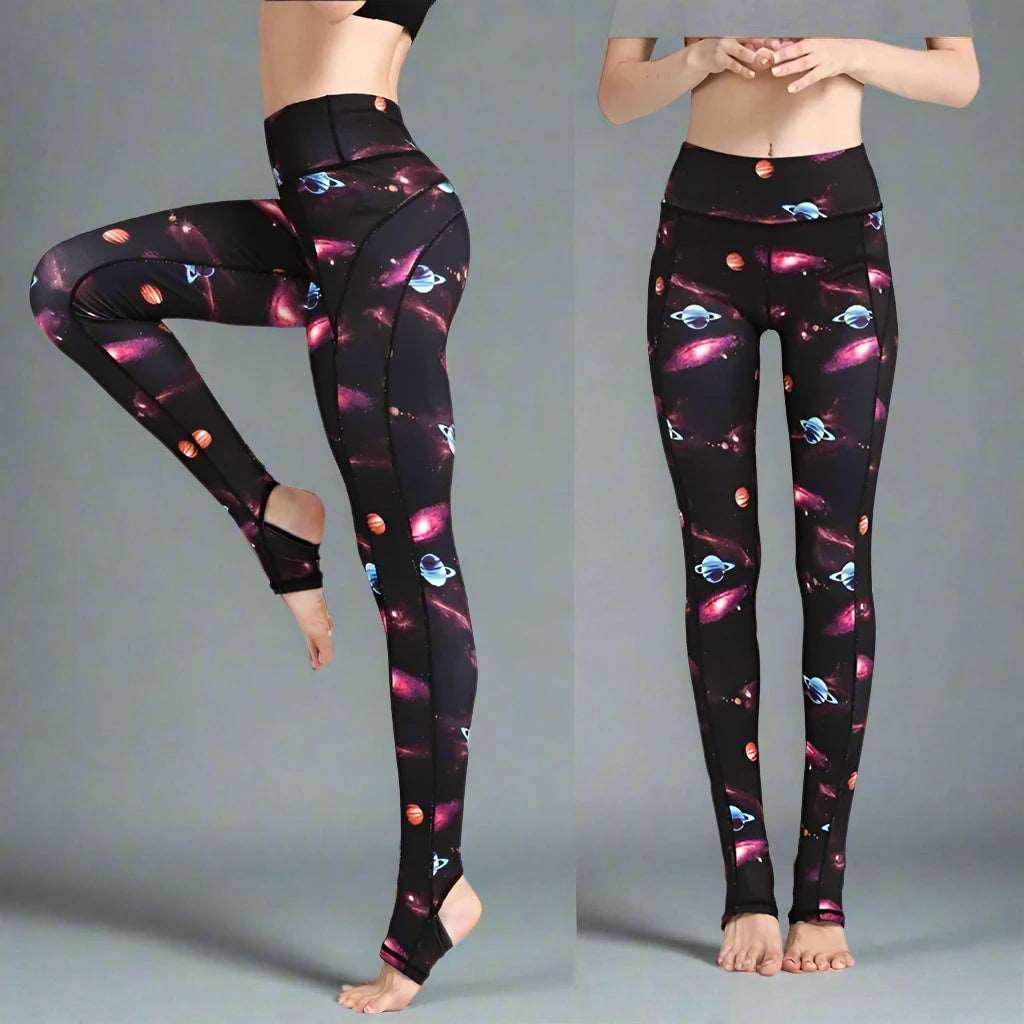 Fit4Goals™ High Waist Yoga Pants - Floral Push Up Leggings for Running - Black Planet - Leggings