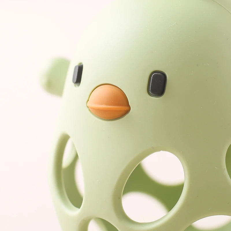 Silicone Baby Teether & Rattle-BPA-Free, Cute Chick Design,0-12 Months