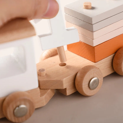 Montessori Wooden Train & Trolley - Educational Baby Toy with Numbers