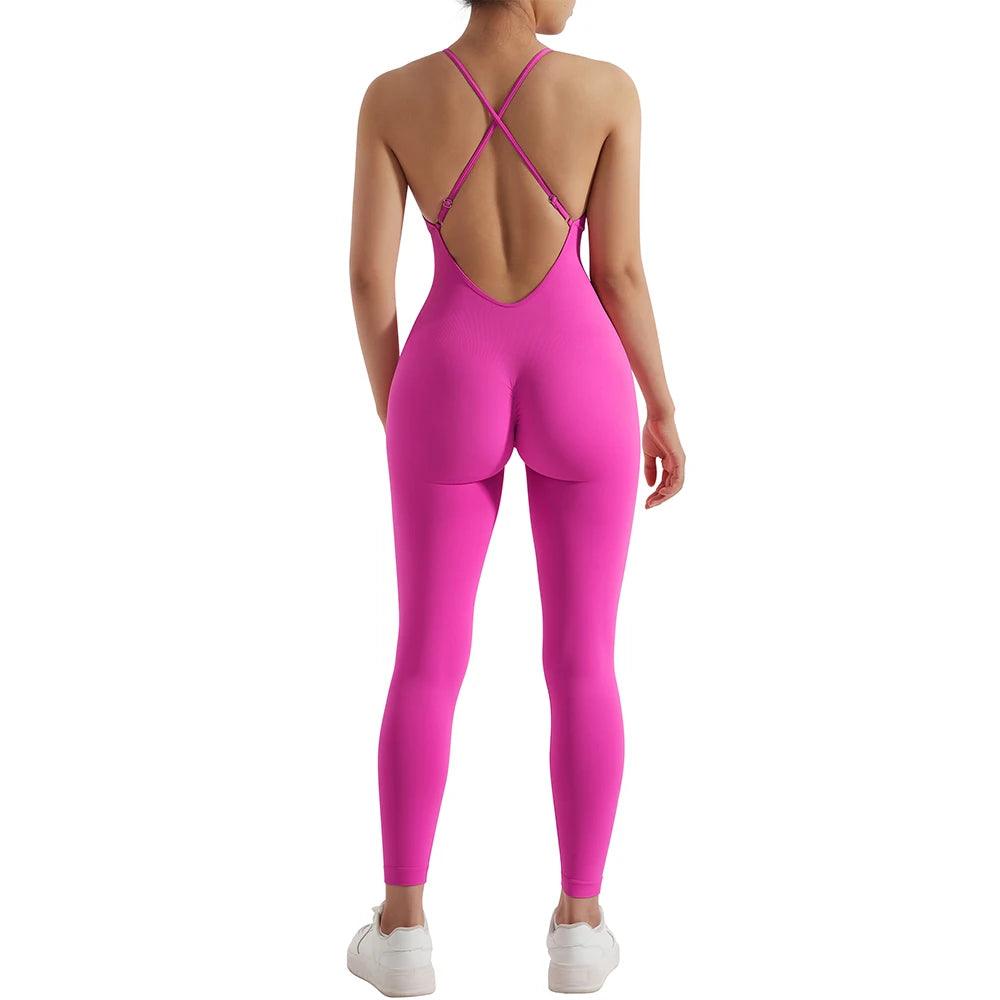 Solid Sleeveless Jumpsuit - Backless Bodycon Romper for Women - SJWC003DF Fuchsia - Women's Fashion - Women's Clothing - Bottoms - Leggings