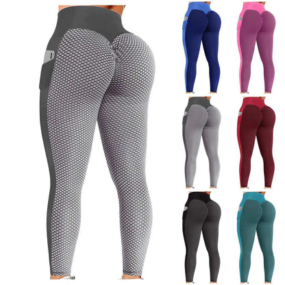 Anti Cellulite Pocket Leggings Women Push Up Honeycomb Butt Lift Booty Tights Sexy Workout Fitness Yoga High Waist Ruched Pants - - LEGGINGS