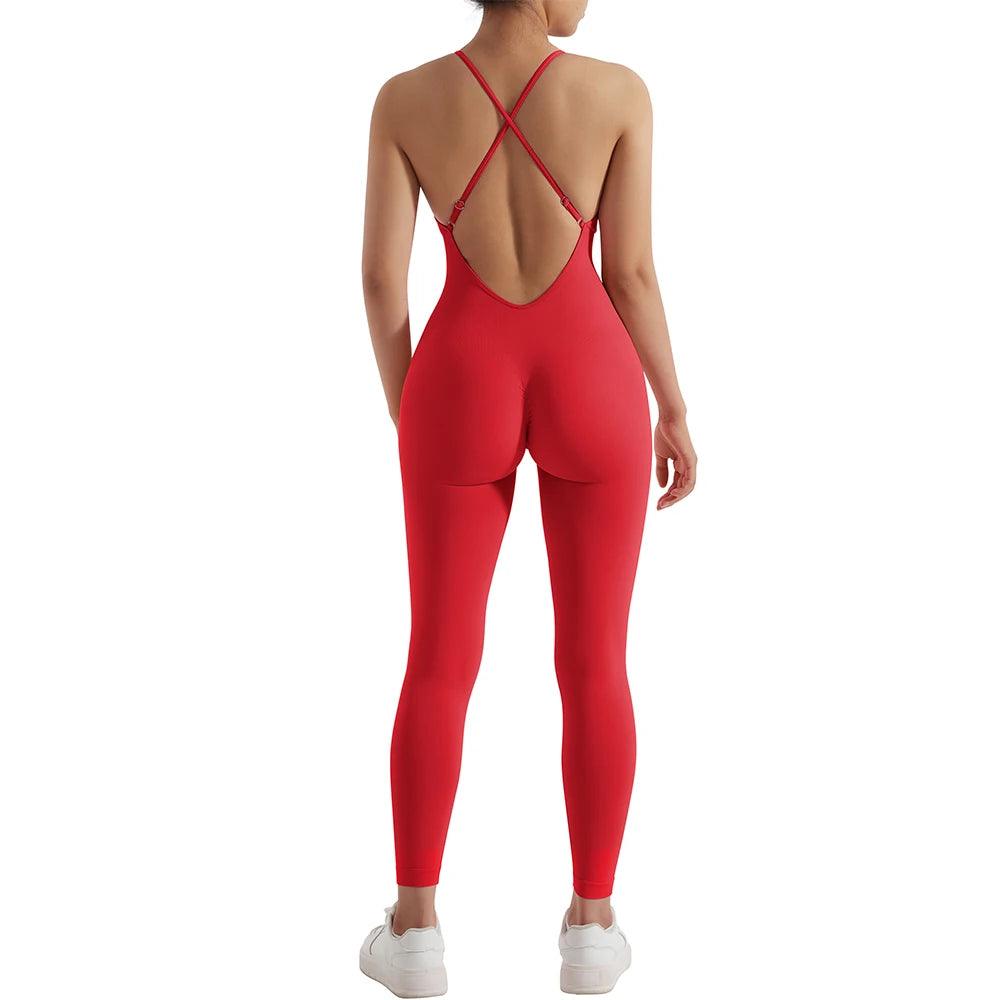 Solid Sleeveless Jumpsuit - Backless Bodycon Romper for Women - SJWC003RE Red - Women's Fashion - Women's Clothing - Bottoms - Leggings