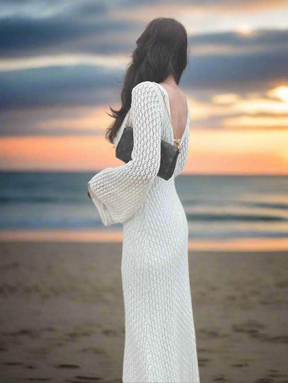 #Sexy #Knit #CoverUp – Women’s White Beach Dress | #VNeck #Backless #HollowOut - - women dress