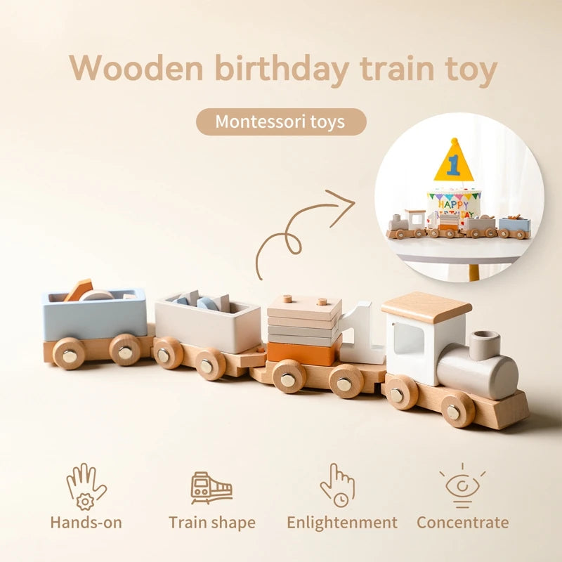 Montessori Wooden Train & Trolley - Educational Baby Toy with Numbers