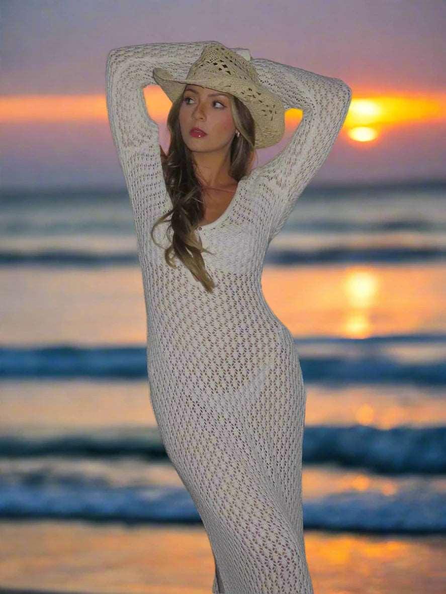 #Sexy #Knit #CoverUp – Women’s White Beach Dress | #VNeck #Backless #HollowOut - - women dress