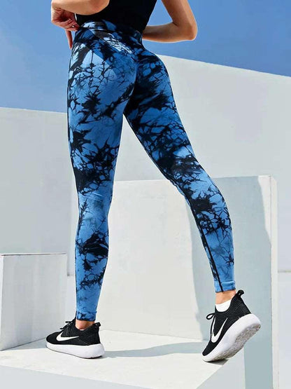 Tie Dye Bliss High Waist Leggings - Athletic and Seamless Gym Style - Deep Blue - LEGGINGS