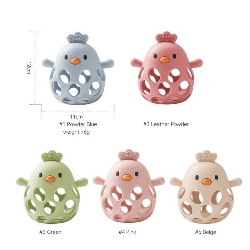 Silicone Baby Teether & Rattle-BPA-Free, Cute Chick Design,0-12 Months