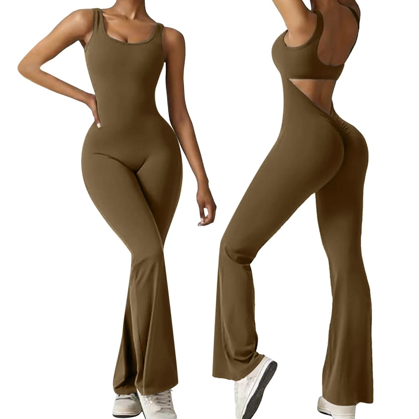 Women's Long Sleeve Halter Bodysuit – Casual, Sexy & Elegant Jumpsuit - Coffee United States - Activewear Dress