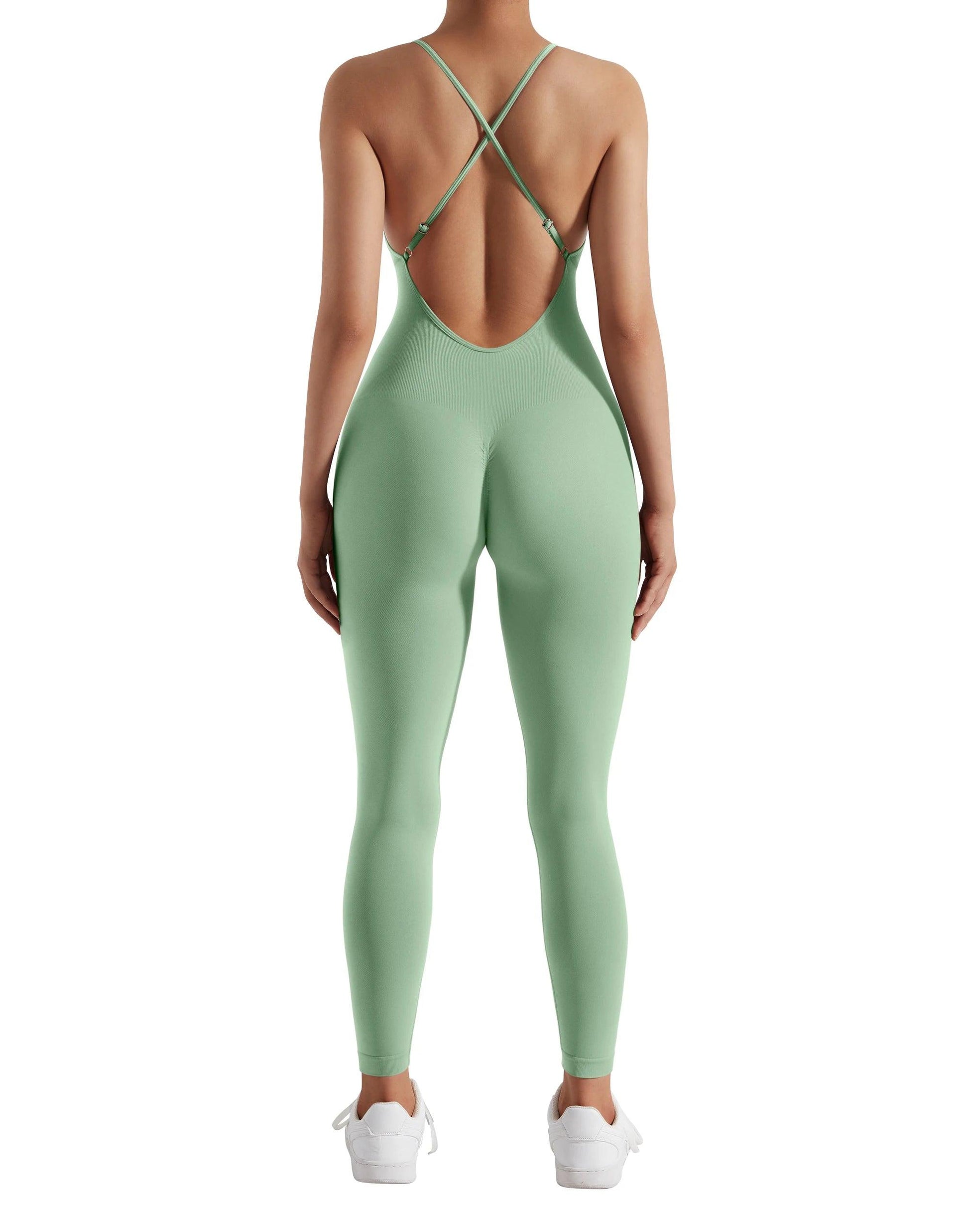 Solid Sleeveless Jumpsuit - Backless Bodycon Romper for Women - SJWC003MG Green - Women's Fashion - Women's Clothing - Bottoms - Leggings