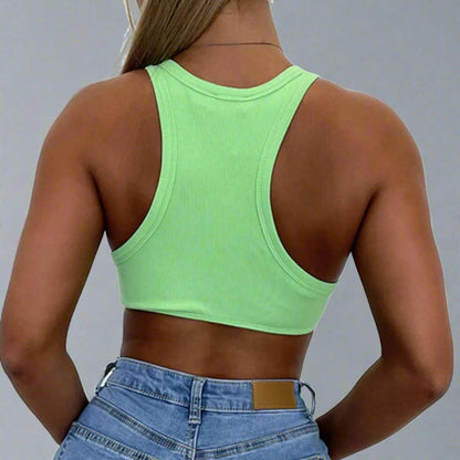 Sexy Crop Top Wipe Chest Solid Color Summer Tops For Women 2023 Round Neck Basic Top Women - - women's top