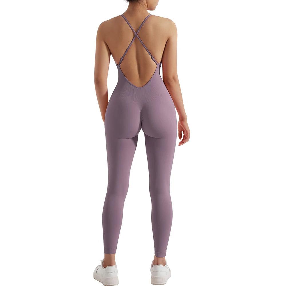 Solid Sleeveless Jumpsuit - Backless Bodycon Romper for Women - SJWC003WI Lilac - Women's Fashion - Women's Clothing - Bottoms - Leggings