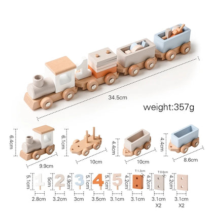 Montessori Wooden Train & Trolley - Educational Baby Toy with Numbers