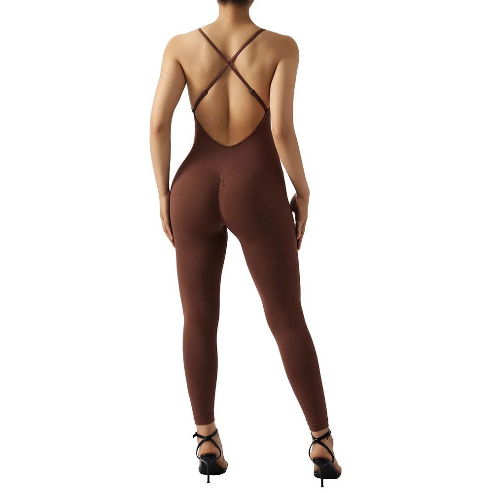 Solid Sleeveless Jumpsuit - Backless Bodycon Romper for Women - SJWC003BR Brown - Women's Fashion - Women's Clothing - Bottoms - Leggings