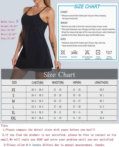 2024 Women's Sports Dress – Built-in Bra, Pockets, and Shorts for Golf, Tennis, and Workouts - - Activewear Dress