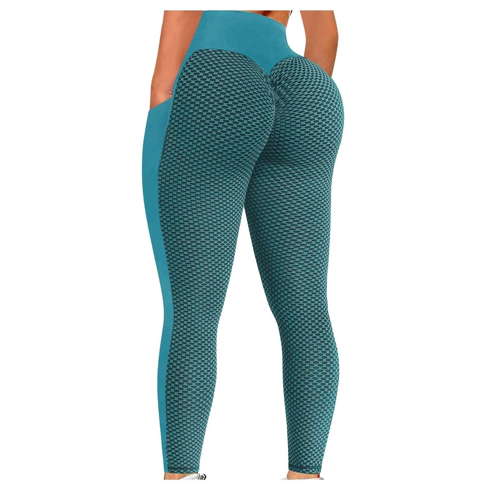 Anti Cellulite Pocket Leggings Women Push Up Honeycomb Butt Lift Booty Tights Sexy Workout Fitness Yoga High Waist Ruched Pants - - LEGGINGS