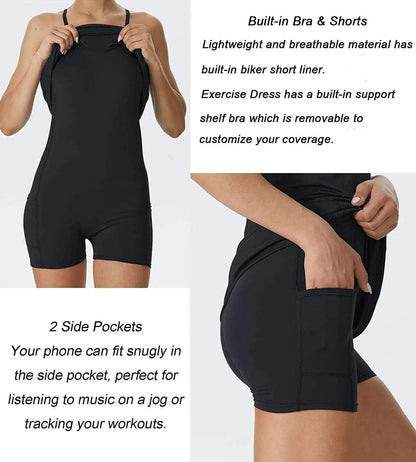 2024 Women's Sports Dress – Built-in Bra, Pockets, and Shorts for Golf, Tennis, and Workouts - - Activewear Dress