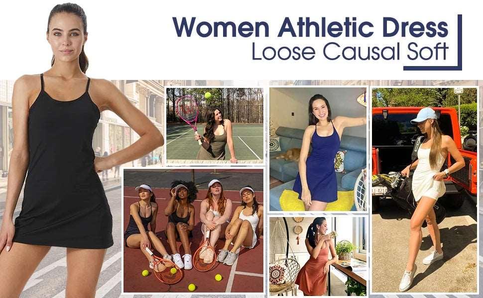 2024 Women's Sports Dress – Built-in Bra, Pockets, and Shorts for Golf, Tennis, and Workouts - - Activewear Dress