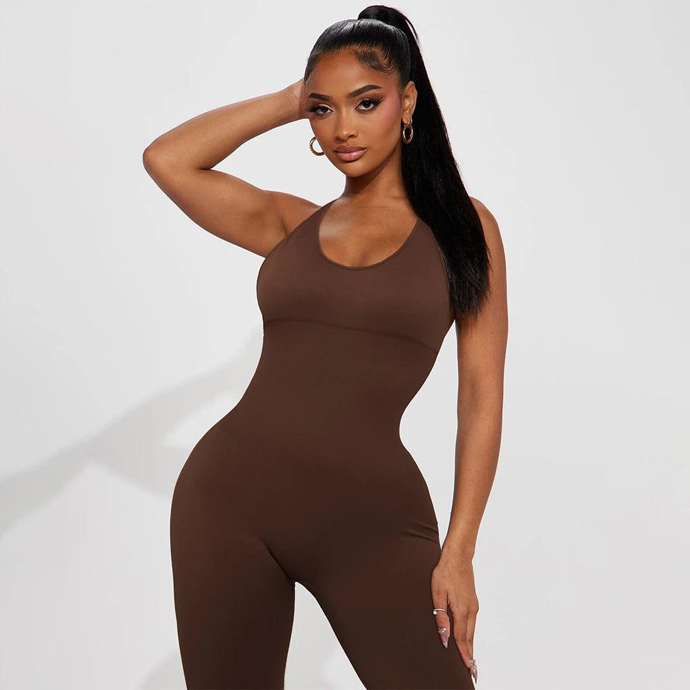 Solid Sleeveless Jumpsuit - Backless Bodycon Romper for Women - - Women's Fashion - Women's Clothing - Bottoms - Leggings