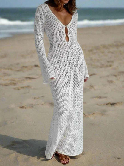 #Sexy #Knit #CoverUp – Women’s White Beach Dress | #VNeck #Backless #HollowOut - WHITE - women dress