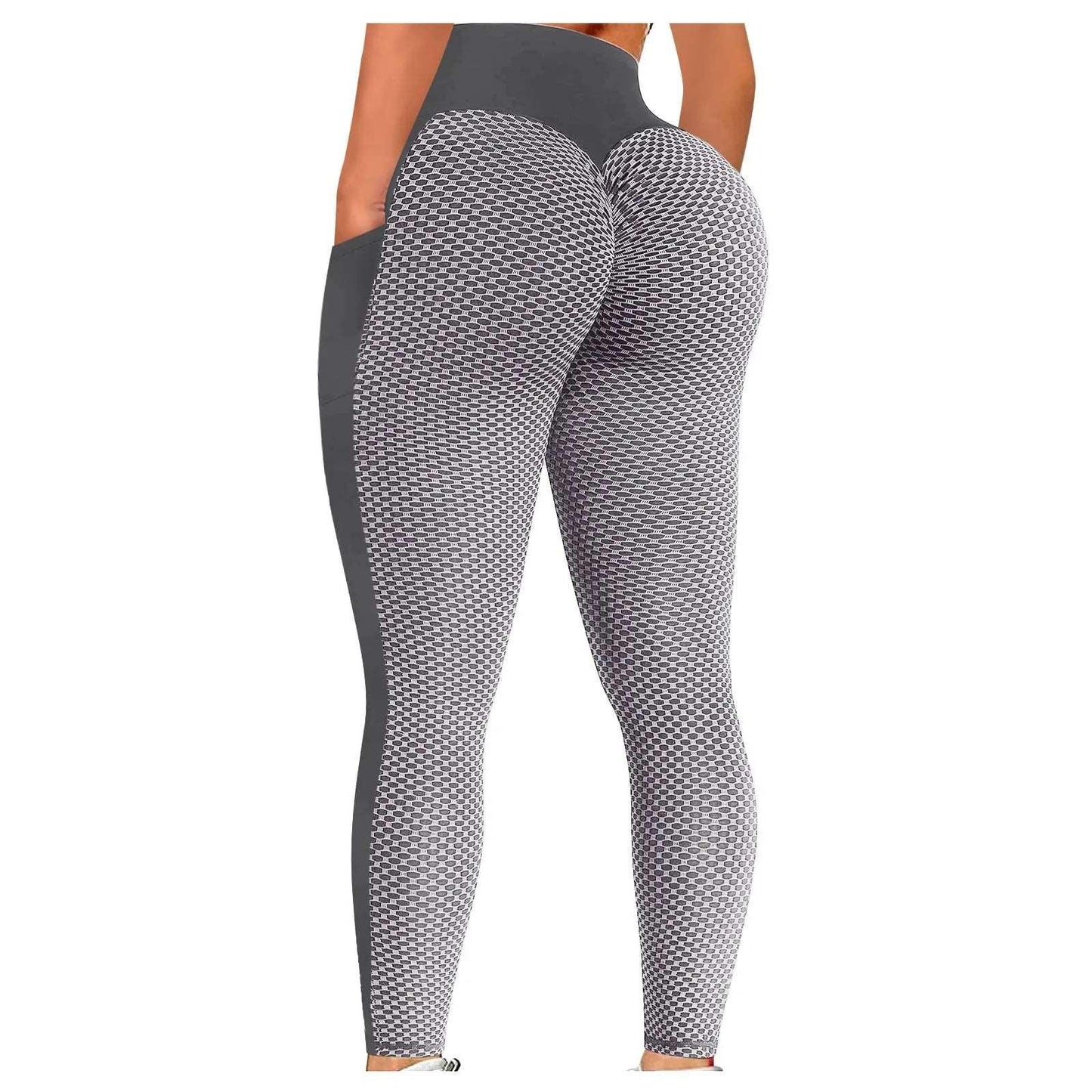 Anti Cellulite Pocket Leggings Women Push Up Honeycomb Butt Lift Booty Tights Sexy Workout Fitness Yoga High Waist Ruched Pants - - LEGGINGS